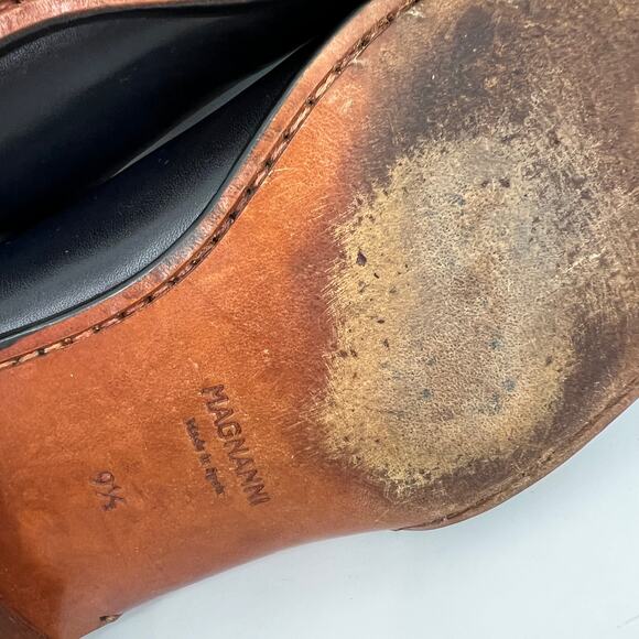 Magnanni Abrahan Whole Cut Oxford Side Lace Mens 9.5 Navy Blue Brown Dress Shoes main image 4